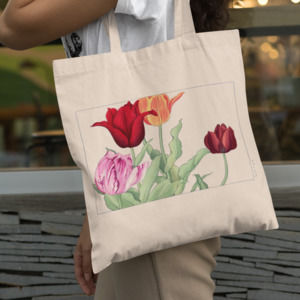 Japanese Tulips Woodblock Art Tote Bag